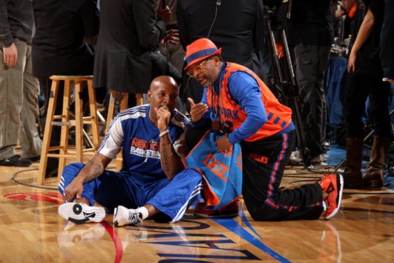 Spike Lee Suits Up In Air Jordan 1 Mid 'Knicks' Sneakers at BAM