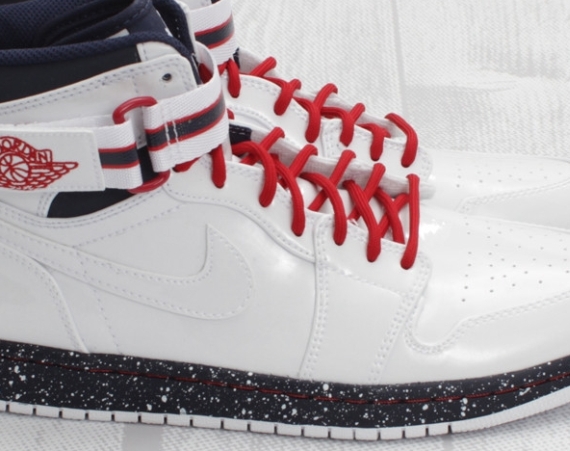 red white and blue patent leather jordan 1