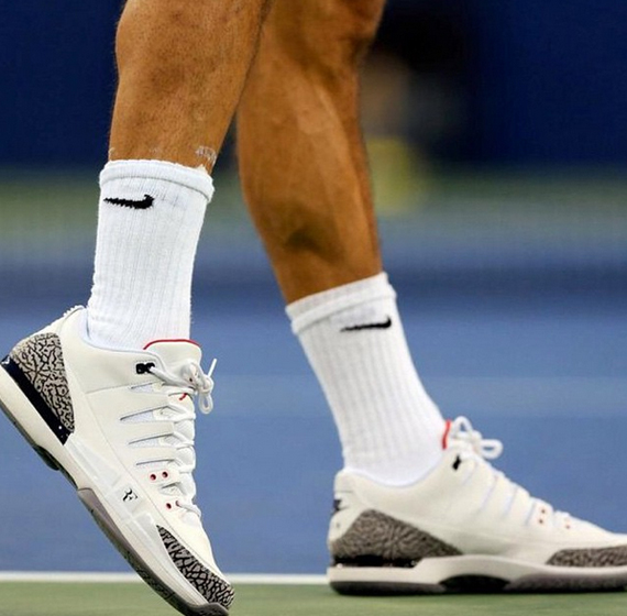 Roger Federer Laces Up Nike Zoom Vapor Tour Air Jordan 3 at 2014 US Open - Air Release Dates & More | JordansDaily.com