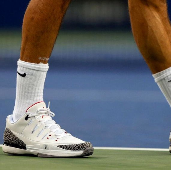 Roger Federer Laces Up Nike Zoom Vapor Tour Air Jordan 3 at 2014 US